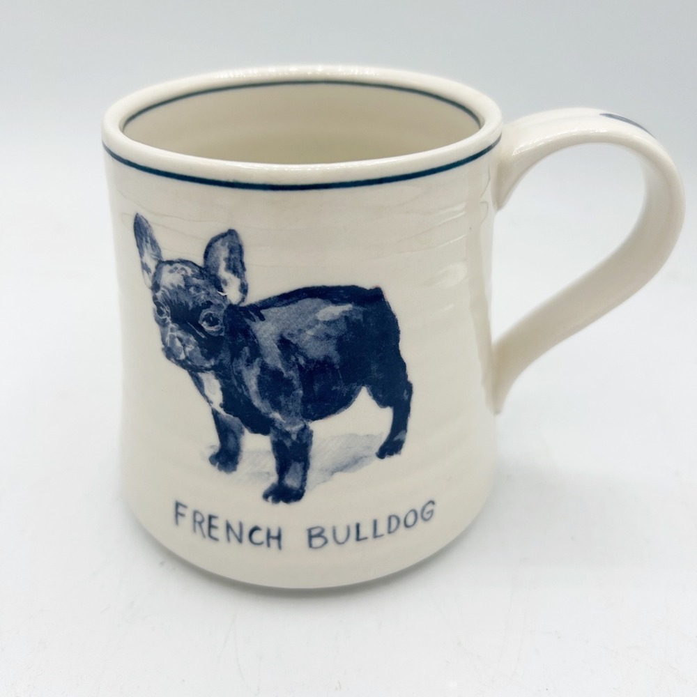 Anthropologie Molly Hatch French Bulldog Ceramic Coffee Mug Blue Cream Dog Lover